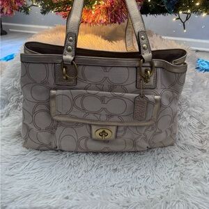Coach Penelope Ivory linen and gold signature bag